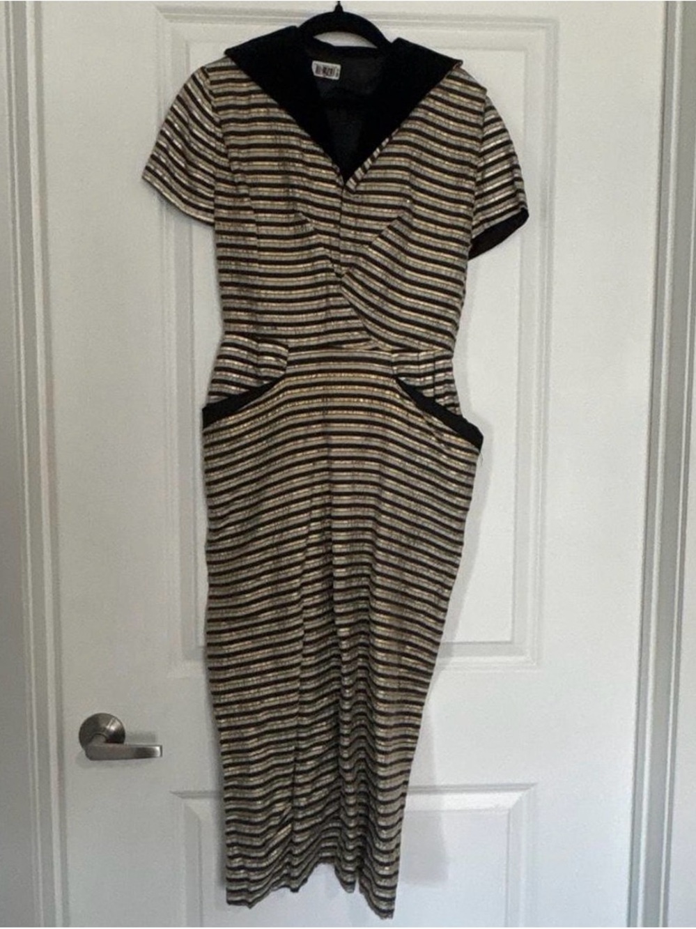 Vintage 50’s striped midi dress, velvet collar